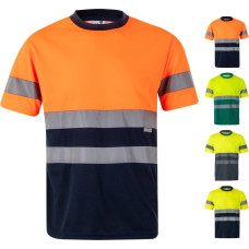 Velilla VL BRAHMA. Two-tone bird-eye technical T-shirt (140g/m²), in polyester (100%) / Navy blue / Yellow