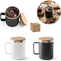 LAUDA. Mug in 90% recycled stainless steel with bamboo lid 420 mL