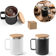 LAUDA. Mug in 90% recycled stainless steel with bamboo lid 420 mL