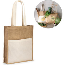 BRAGA. Jute bag (240 g/m²) with pocket in 100% cotton (140 gm²)