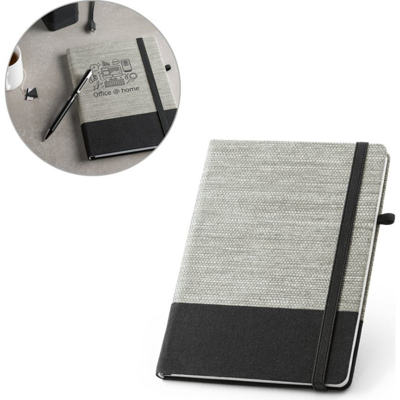 ROUSSEAU. A5 notepad in straw fibre and cotton canvas with lined pages