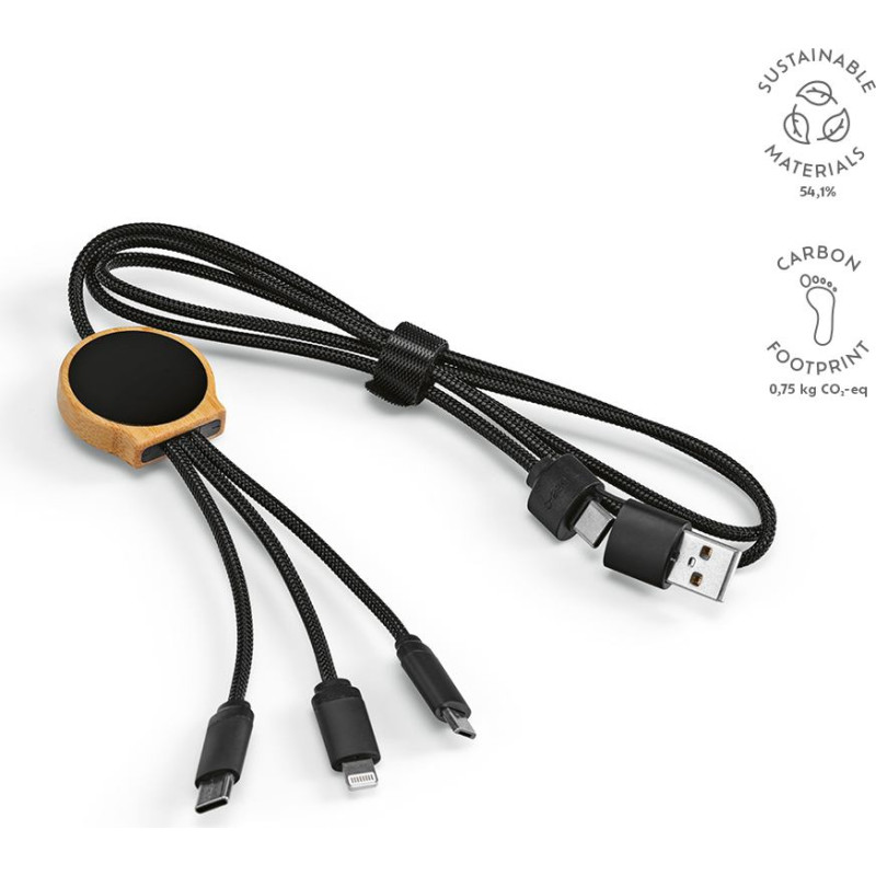 Asimov 5-in-1 Cable Bamboo and rPET. Backlit logo.